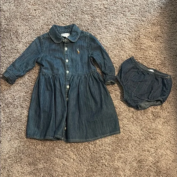 Ralph Lauren | Dresses | Ralph Lauren Blue Denim Baby Dress Set | Poshmark